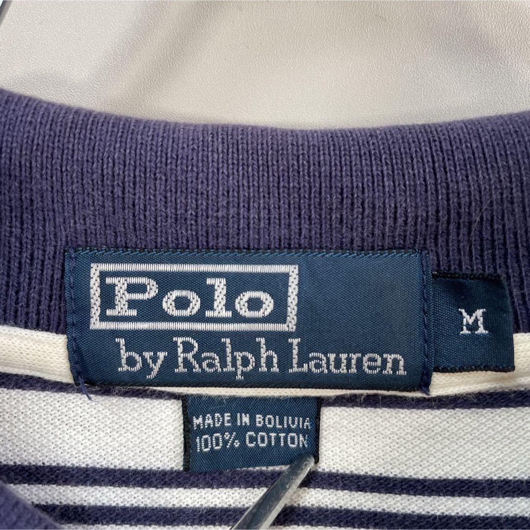 Ralph Lauren(ラルフローレン)の【二重線、マルチボーダー】ラルフローレン古着ポロシャツ刺繍ロゴポニー半袖白紺M メンズのトップス(ポロシャツ)の商品写真