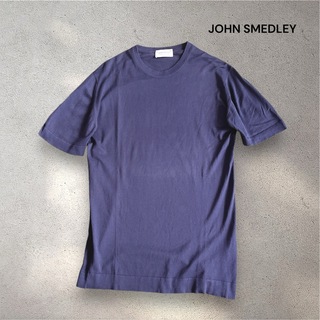 ジョンスメドレー(JOHN SMEDLEY)のジョンスメドレー シーアイランドコットン ニット 半袖 Sサイズ 紺 ネイビー(ニット/セーター)