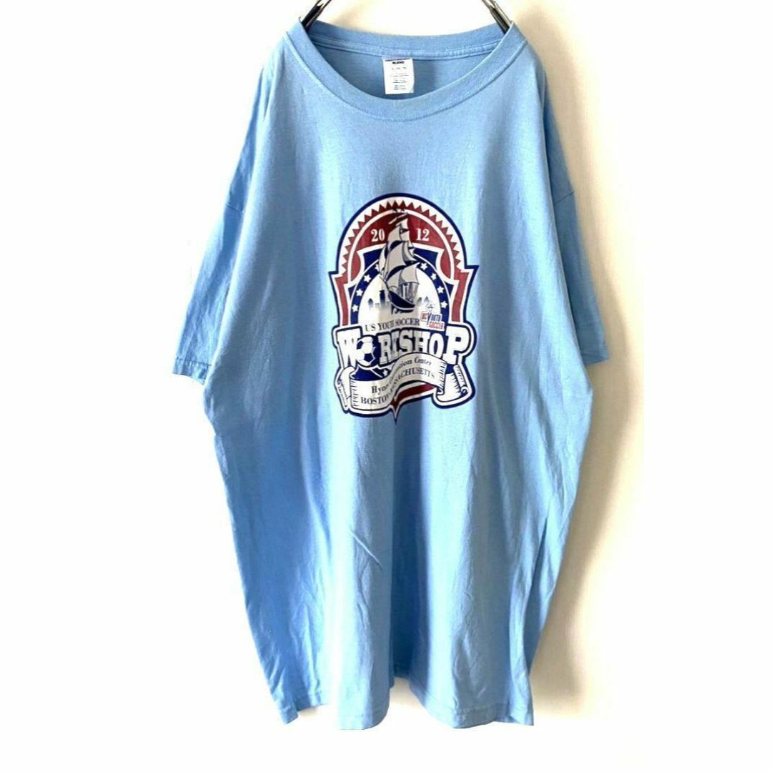 JERZEES(ジャージーズ)のワークショップ サッカー 船 Tシャツ XL ライトブルー 水色 古着 メンズのトップス(Tシャツ/カットソー(半袖/袖なし))の商品写真