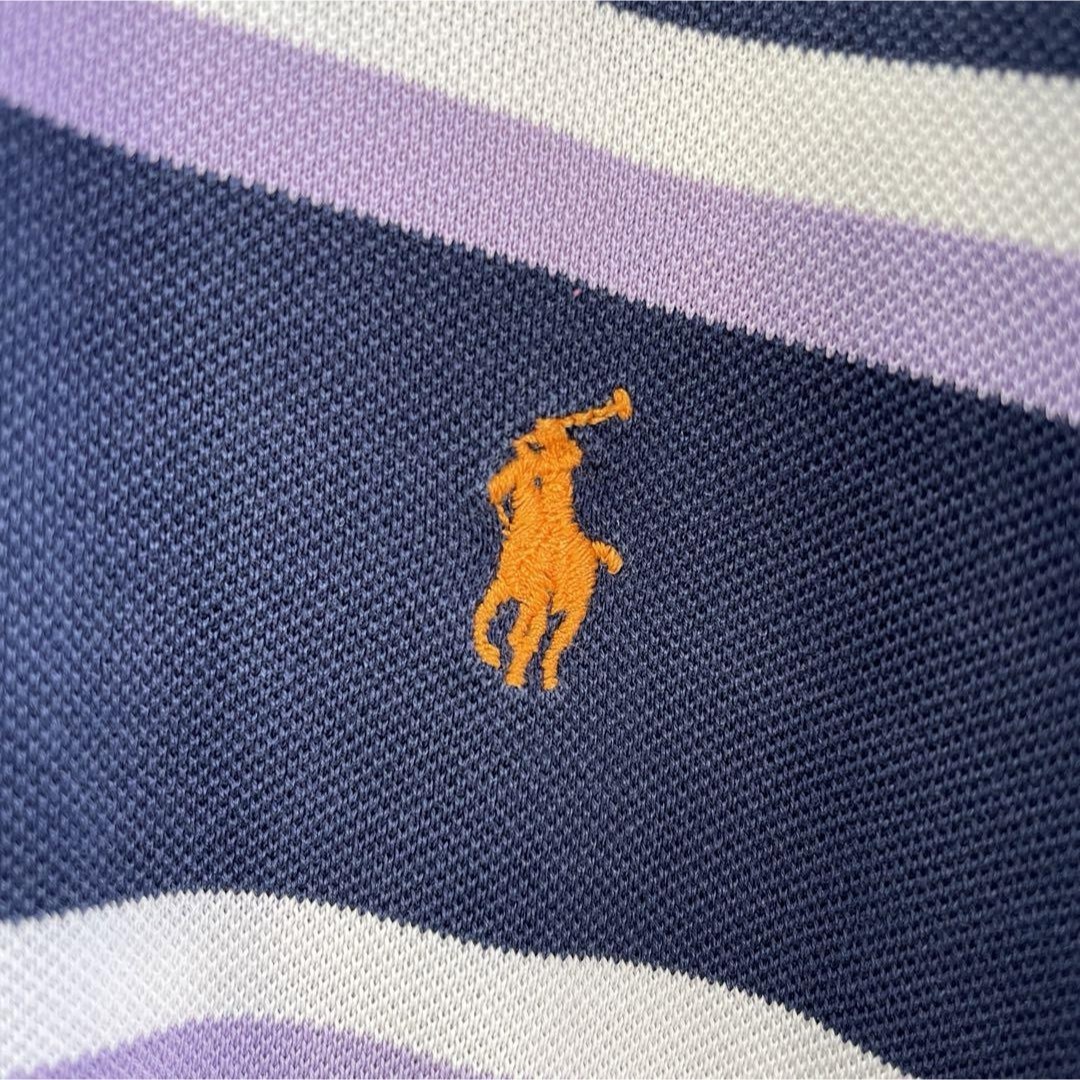 Ralph Lauren(ラルフローレン)の【ペルー製、太ボーダー】ラルフローレン古着ワンポイント刺繍ロゴポニー紫半袖M メンズのトップス(ポロシャツ)の商品写真