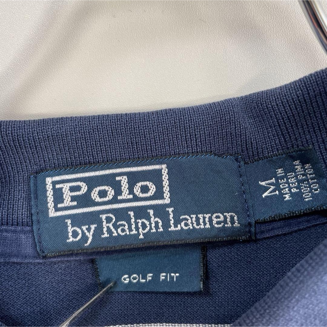 Ralph Lauren(ラルフローレン)の【ペルー製、太ボーダー】ラルフローレン古着ワンポイント刺繍ロゴポニー紫半袖M メンズのトップス(ポロシャツ)の商品写真