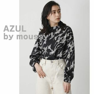 AZUL by moussy　カットソー　ブラウス　マーブル　黒　アイボリー