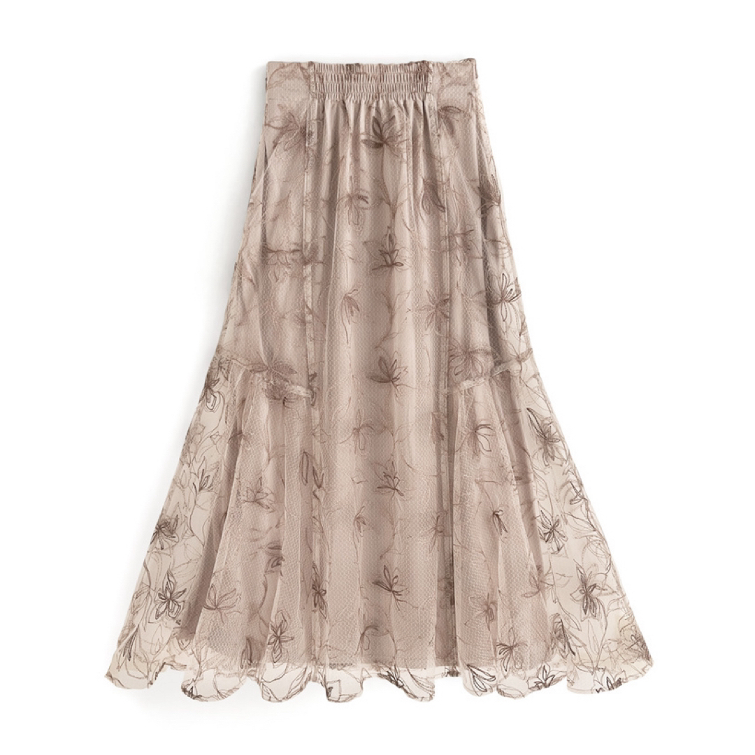 GRL(グレイル)の最終値下げ♡GRL チュールロングスカート 黒 フラワー 花柄 刺繍 上品 新作 レディースのスカート(ロングスカート)の商品写真