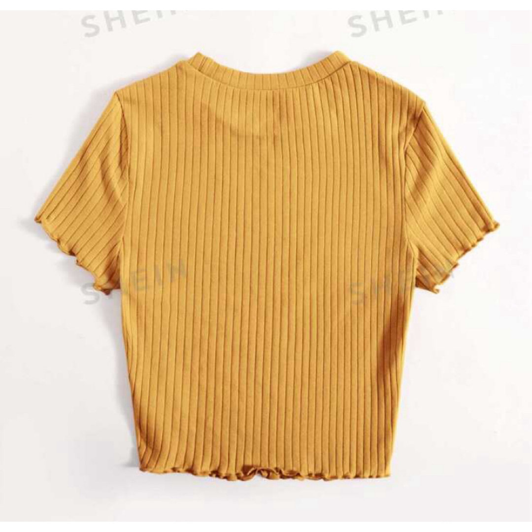 SHEIN(シーイン)のSHEIN/シーイン レタストリム リブニット 半袖Tシャツ レディースのトップス(Tシャツ(半袖/袖なし))の商品写真