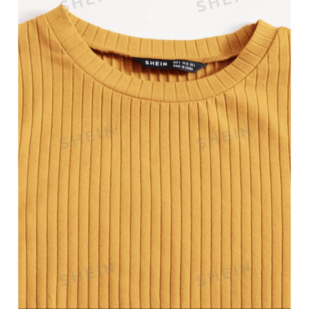 SHEIN(シーイン)のSHEIN/シーイン レタストリム リブニット 半袖Tシャツ レディースのトップス(Tシャツ(半袖/袖なし))の商品写真
