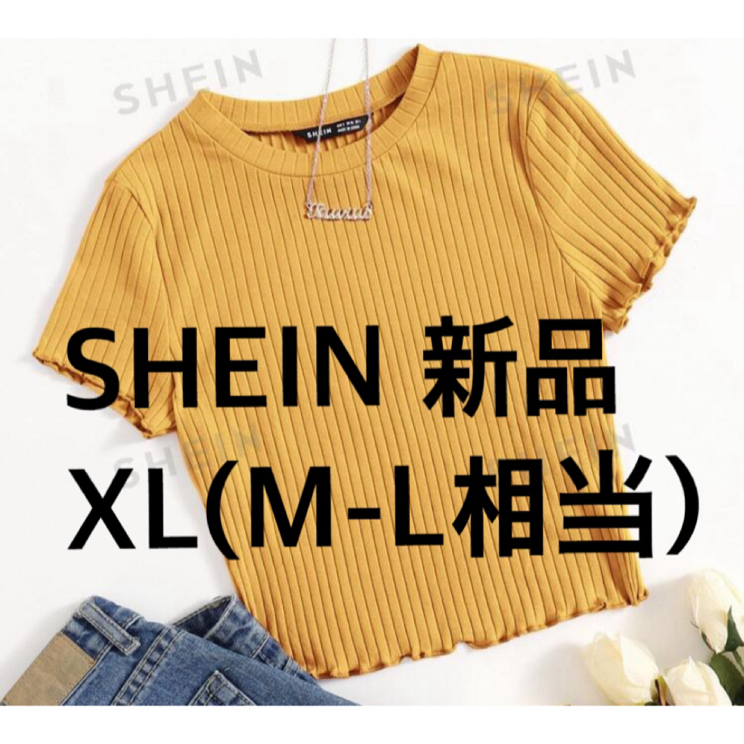 SHEIN(シーイン)のSHEIN/シーイン レタストリム リブニット 半袖Tシャツ レディースのトップス(Tシャツ(半袖/袖なし))の商品写真