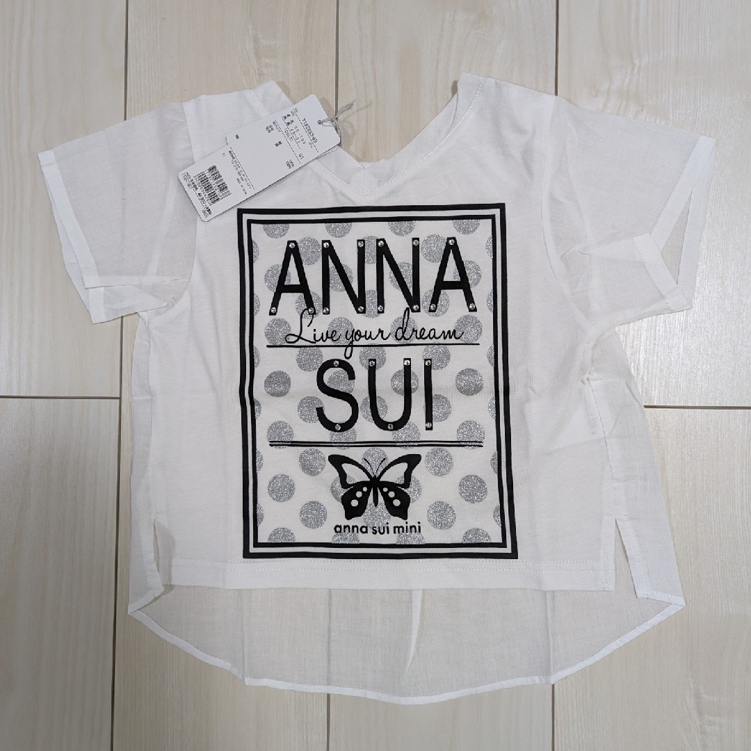 ANNA SUI mini(アナスイミニ)の新品未使用タグ付き　アナスイミニ　ロゴTシャツ　100センチ キッズ/ベビー/マタニティのキッズ服女の子用(90cm~)(Tシャツ/カットソー)の商品写真