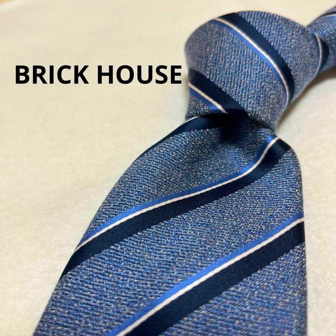 【美品】BRICK HOUSE ネクタイ ストライプ 紺色 メンズのファッション小物(ネクタイ)の商品写真