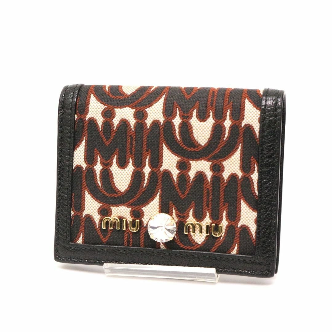 miumiu(ミュウミュウ)のミュウ ミュウ ビジュー 折り財布 ウォレット クリスタル レザー ブラック レディースのファッション小物(財布)の商品写真