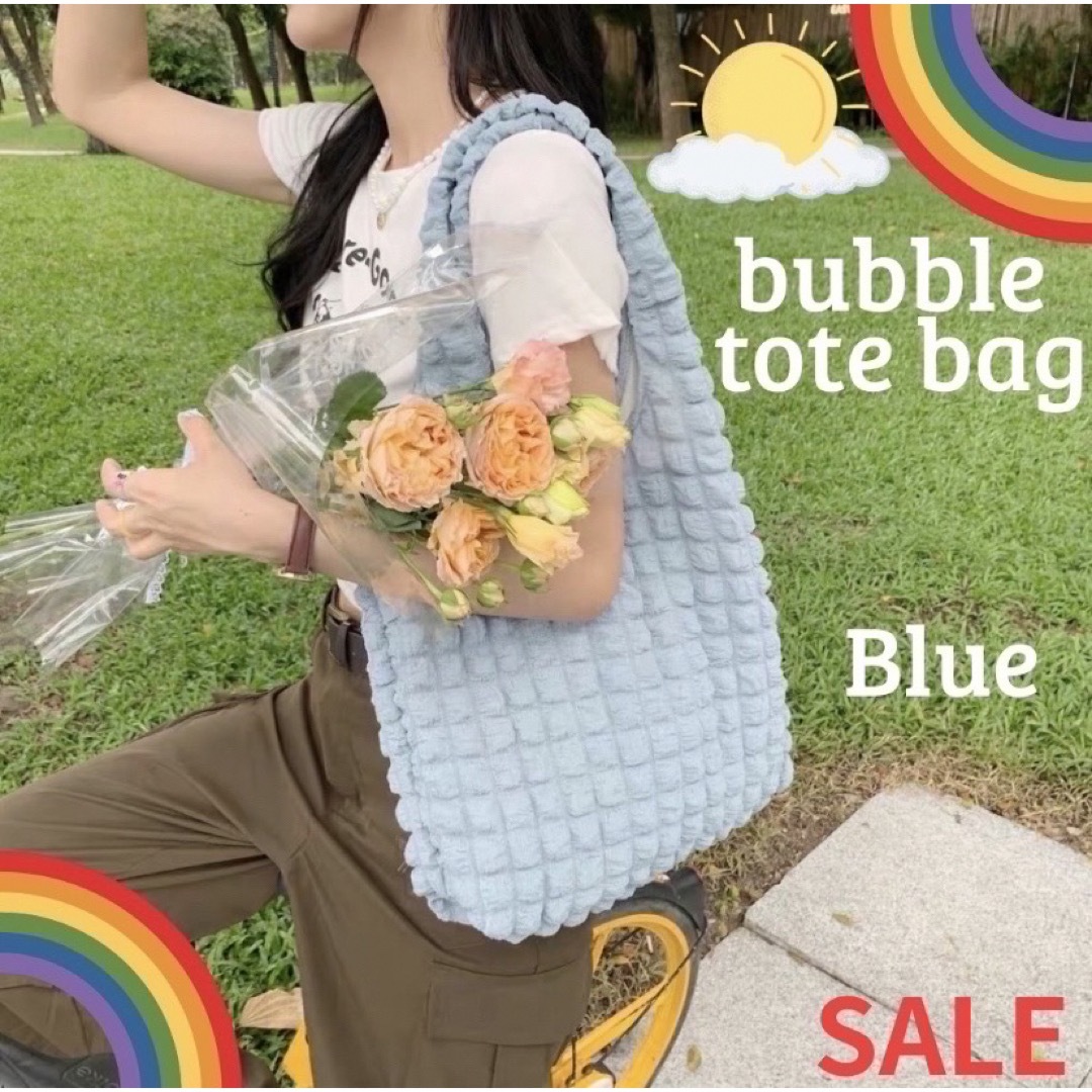 ポップコーンバッグ トートバッグ エコバッグ バブル ブルー 韓国 レディースのバッグ(トートバッグ)の商品写真