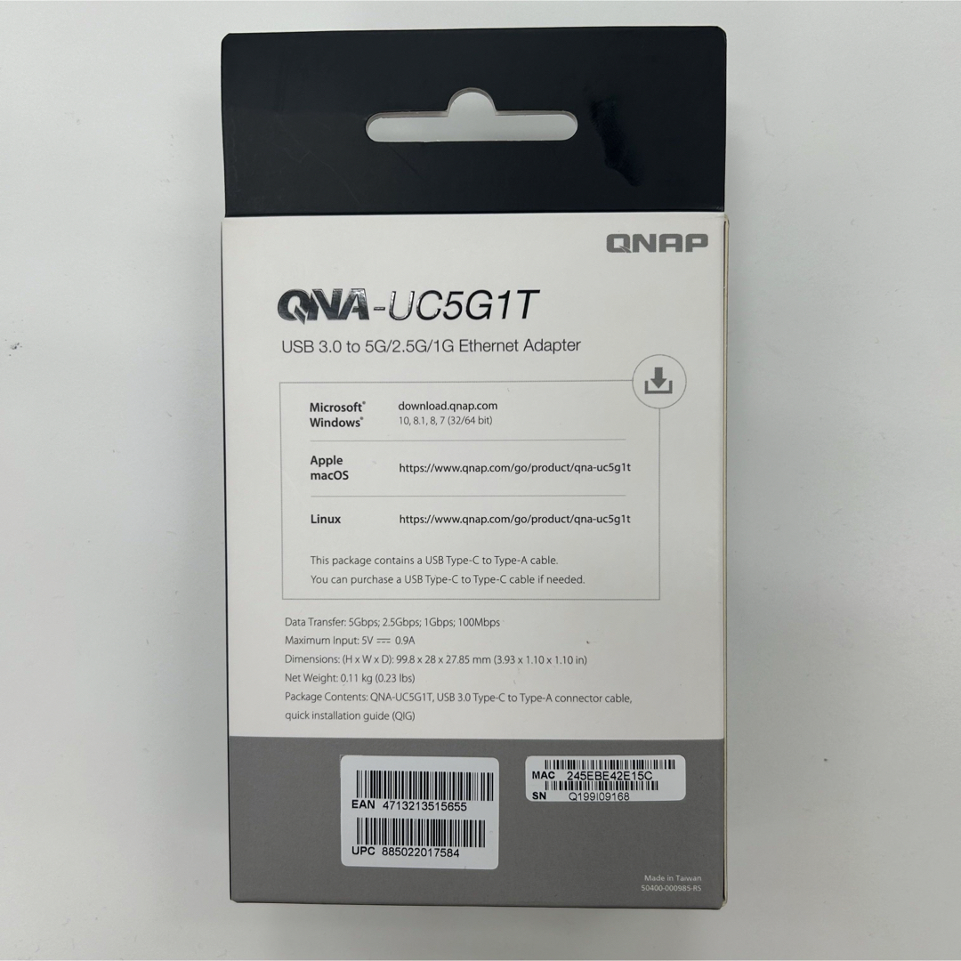 QNAP(キューナップ)のQNAPキューナップQNA-UC5G1T USBLAN ネットワークアダプタ スマホ/家電/カメラのPC/タブレット(PC周辺機器)の商品写真