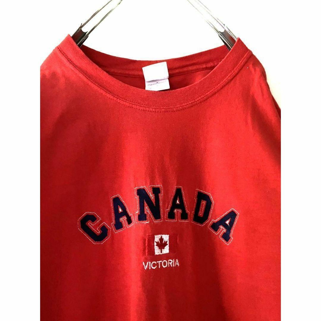 カナダ CANADA VICTORIA 刺繍 Tシャツ L レッド 赤 古着 メンズのトップス(Tシャツ/カットソー(半袖/袖なし))の商品写真