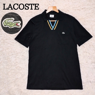 ラコステ(LACOSTE)のLACOSTE　ラコステ　ポロシャツ　ノーボタン　ボタンレス　Vネック　黒　L(ポロシャツ)