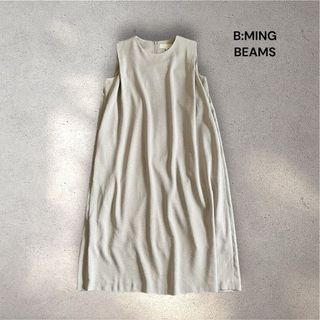 B:MING BEAMS ショルダータックワンピース ノースリーブ ベージュ M(ロングワンピース/マキシワンピース)