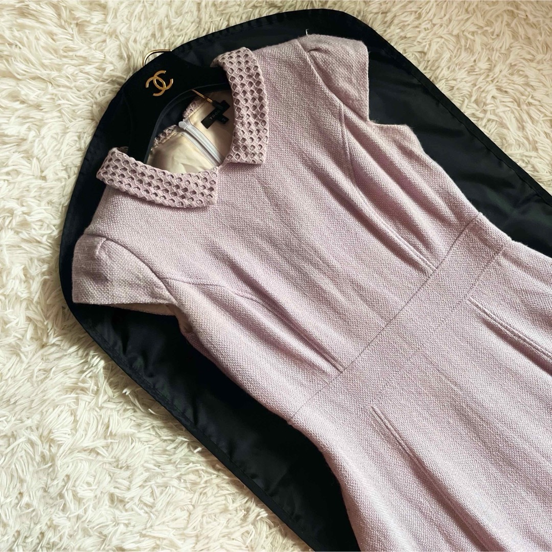 TOCCA(トッカ)のトッカ 襟付き ツイード調 シルク混 ワンピース パーティー ピンク 2 レディースのワンピース(ひざ丈ワンピース)の商品写真