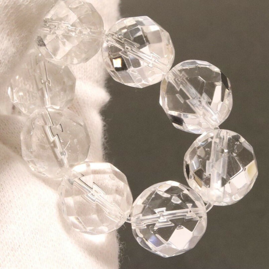 559) 12mm 天然石 パワーストーン 64面 水晶 ブレスレット 数珠 メンズのアクセサリー(ブレスレット)の商品写真