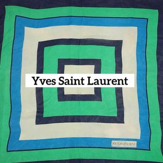 Yves Saint Laurent - ★イヴサンローラン★ スカーフ シフォン スクエア ネイビー グリーン ブルー