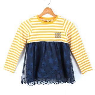 ブリーズ 長袖Ｔシャツ トップス ボーダー柄 チュールデザイン 未使用品 キッズ 女の子用 130サイズ 黄×紺 BREEZE(Tシャツ/カットソー)