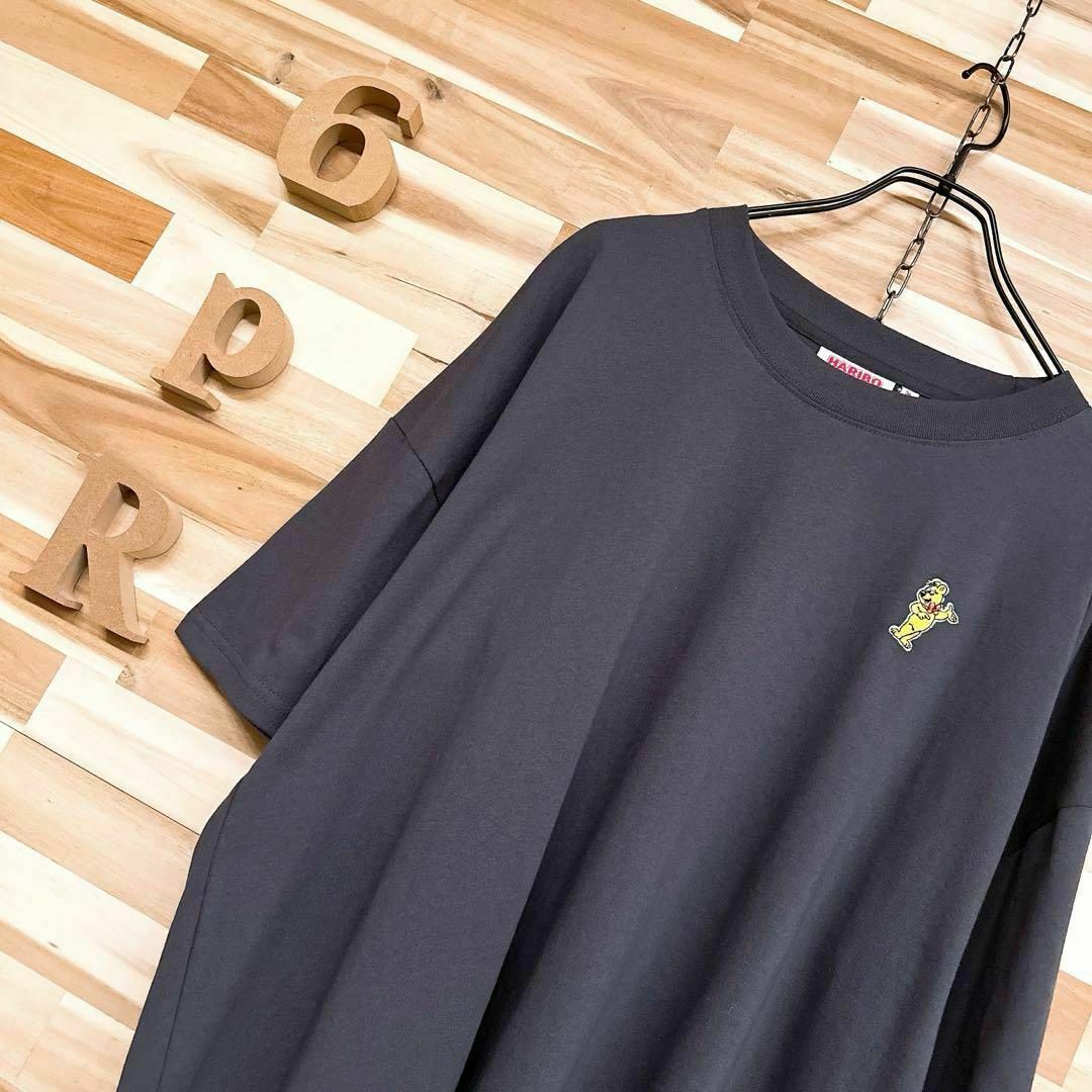 ゆるかわ【ハリボー】オーバーサイズ 半袖Tシャツ グミ お菓子 3L グレー×黄 レディースのトップス(Tシャツ(半袖/袖なし))の商品写真