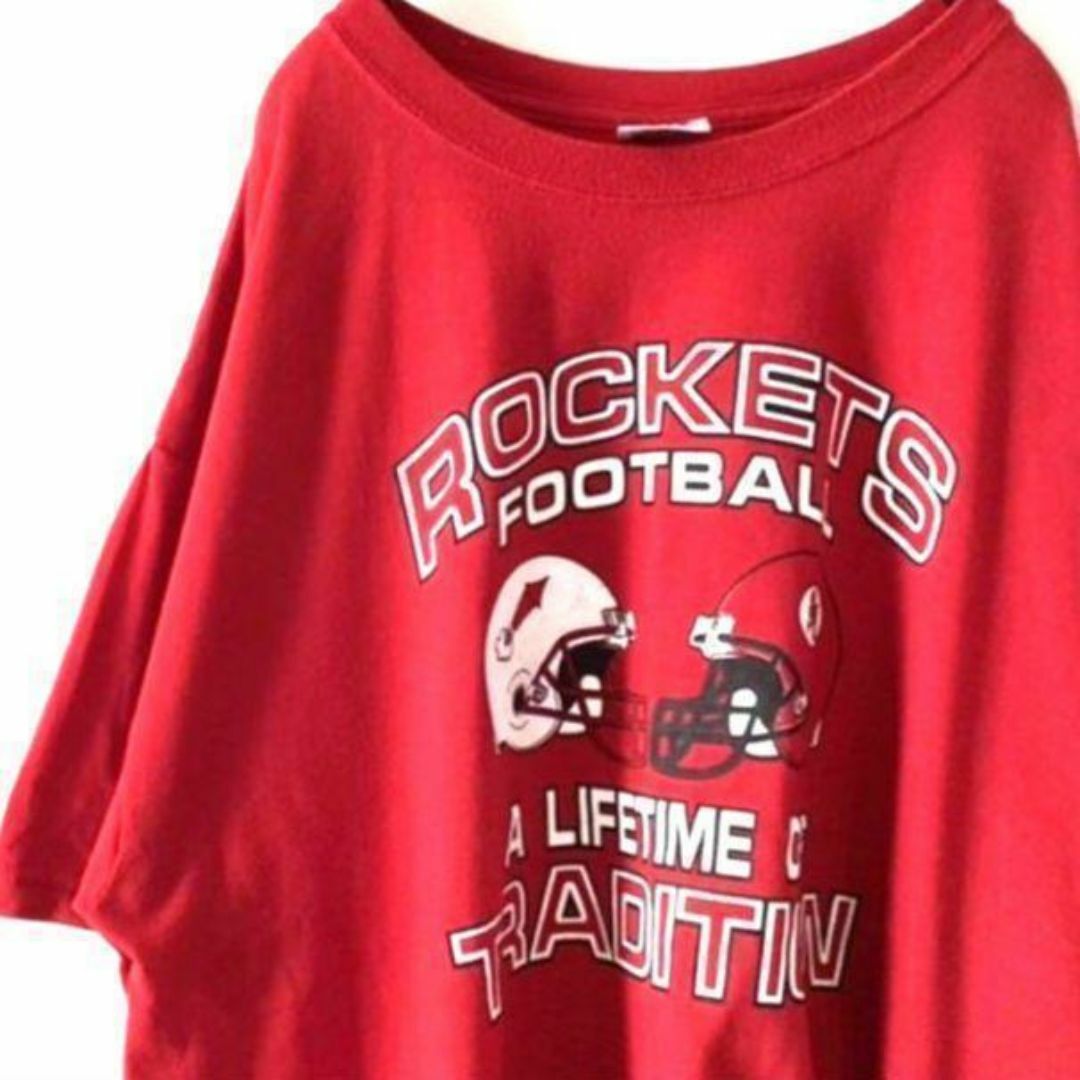 FRUIT OF THE LOOM(フルーツオブザルーム)のロケット フットボール ビクトリー ツアー Tシャツ XL レッド 赤 古着 メンズのトップス(Tシャツ/カットソー(半袖/袖なし))の商品写真
