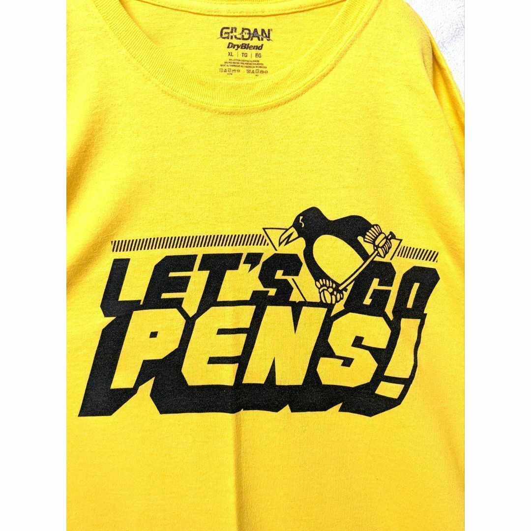 ギルダン ピッツバーグペンギンズ HBKロゴ Tシャツ イエロー黄色XL古着 メンズのトップス(Tシャツ/カットソー(半袖/袖なし))の商品写真