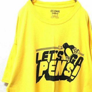 ギルダン ピッツバーグペンギンズ HBKロゴ Tシャツ イエロー黄色XL古着(Tシャツ/カットソー(半袖/袖なし))