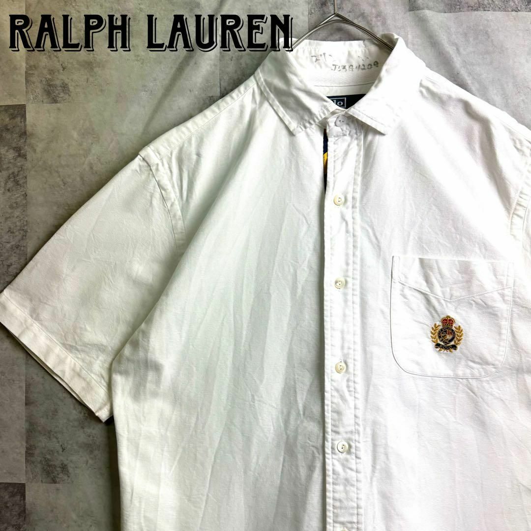 POLO RALPH LAUREN(ポロラルフローレン)の希少 美品 ポロバイラルフローレン 半袖シャツ エンブレム刺繍ロゴ ホワイト M メンズのトップス(シャツ)の商品写真