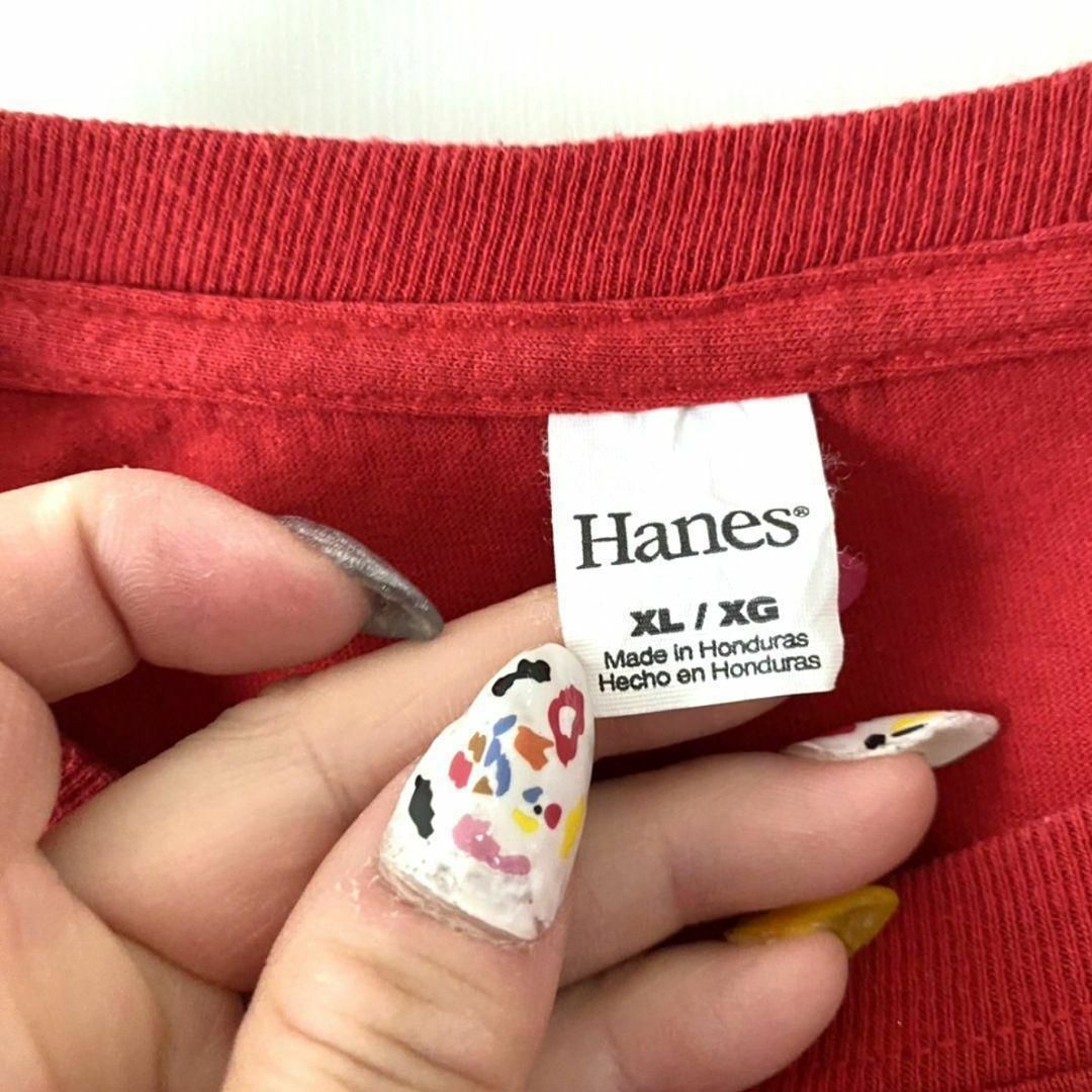 Hanes(ヘインズ)のヘインズ プレイオフ カレッジ フットボール Tシャツ XL レッド赤 古着 メンズのトップス(Tシャツ/カットソー(半袖/袖なし))の商品写真