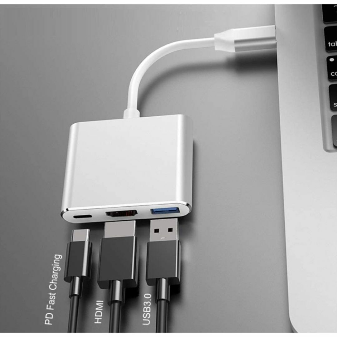 USB Type-C 3in1 HDMI スイッチ 変換アダプタ TV f2i スマホ/家電/カメラのテレビ/映像機器(映像用ケーブル)の商品写真