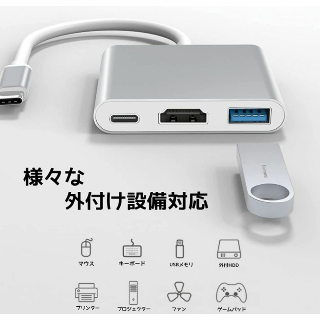 USB Type-C 3in1 HDMI スイッチ 変換アダプタ TV f2i スマホ/家電/カメラのテレビ/映像機器(映像用ケーブル)の商品写真