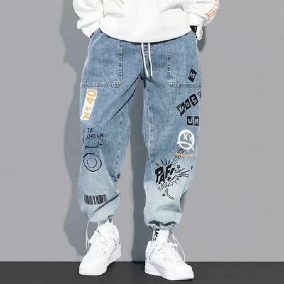 ワイドパンツ　デニム　ジョガーパンツ　アメカジ　ユニセックス　ストリート　韓国 メンズのパンツ(デニム/ジーンズ)の商品写真