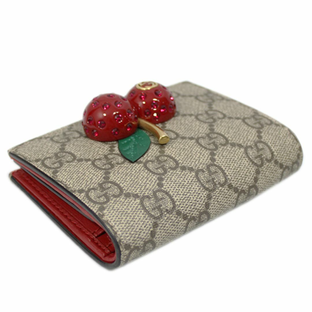 Gucci(グッチ)のグッチ 財布 476050 GUCCI GGスプリーム 二つ折り財布 チェリー コンパクトウォレット ベージュxレッド T-YJ05943 レディースのファッション小物(財布)の商品写真