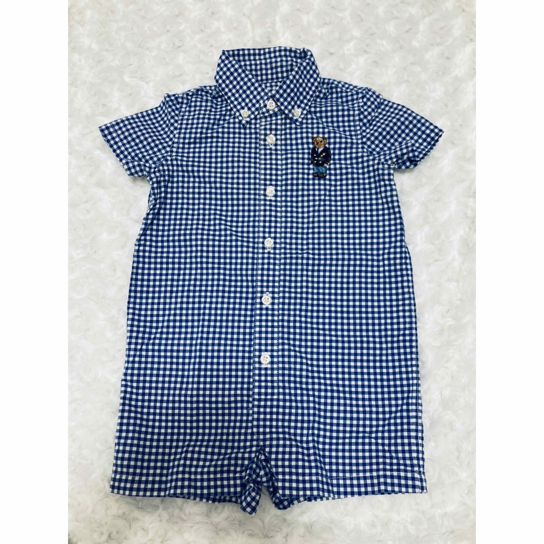 POLO RALPH LAUREN(ポロラルフローレン)のラルフローレン ポロベア ギンガム ショートオール ロンパース 9M 70サイズ キッズ/ベビー/マタニティのベビー服(~85cm)(カバーオール)の商品写真