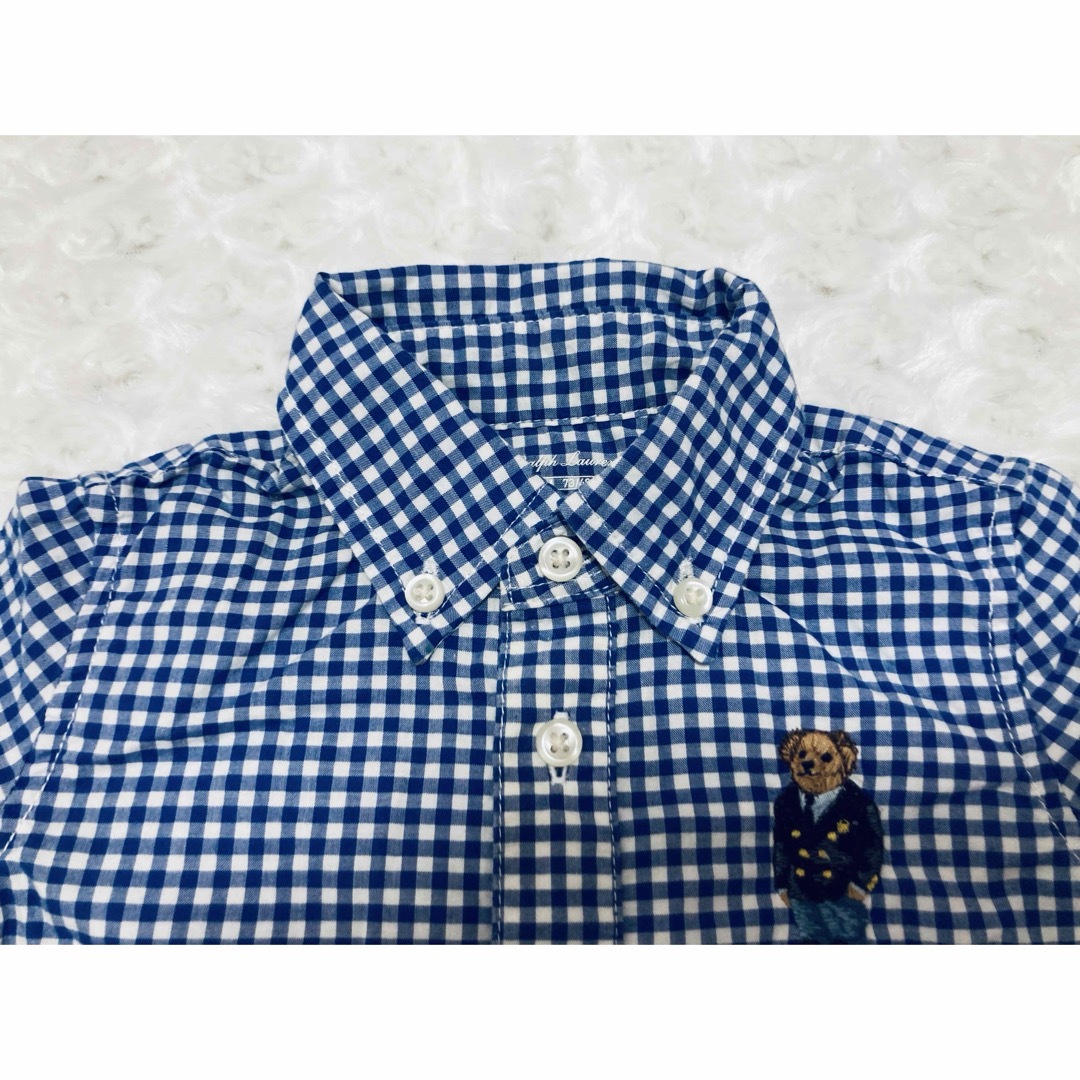 POLO RALPH LAUREN(ポロラルフローレン)のラルフローレン ポロベア ギンガム ショートオール ロンパース 9M 70サイズ キッズ/ベビー/マタニティのベビー服(~85cm)(カバーオール)の商品写真