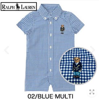 ポロラルフローレン(POLO RALPH LAUREN)のラルフローレン ポロベア ギンガム ショートオール ロンパース 9M 70サイズ(カバーオール)