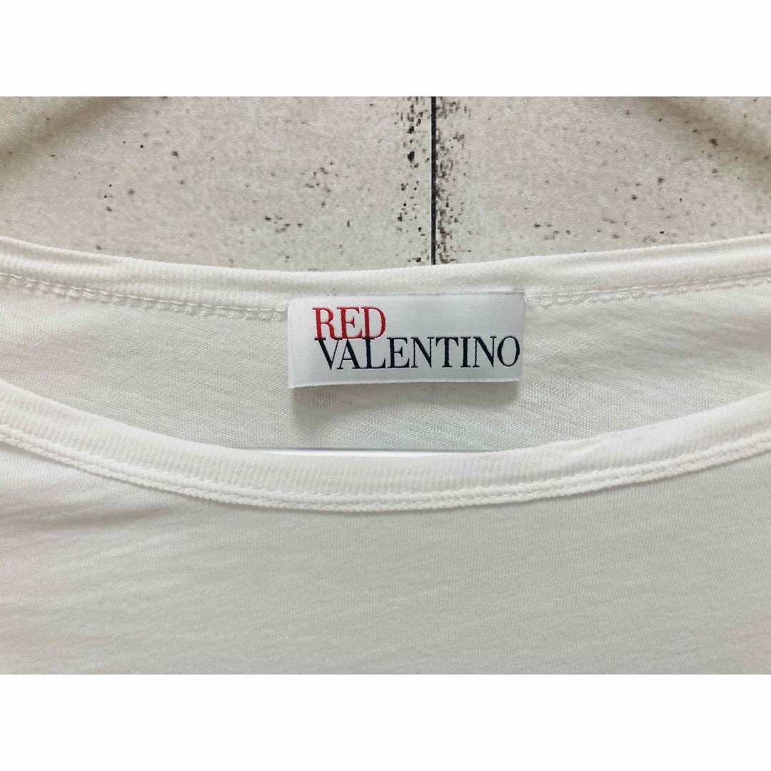 RED VALENTINO(レッドヴァレンティノ)のRED VALENTINO トップス　カットソー　リボン　フリル　ドレープ　M レディースのトップス(シャツ/ブラウス(半袖/袖なし))の商品写真