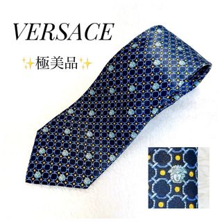 ジャンニヴェルサーチ(Gianni Versace)の未使用級極美品✨️ ヴェルサーチ メデューサ ネクタイ ネイビー総柄 父の日 青(ネクタイ)