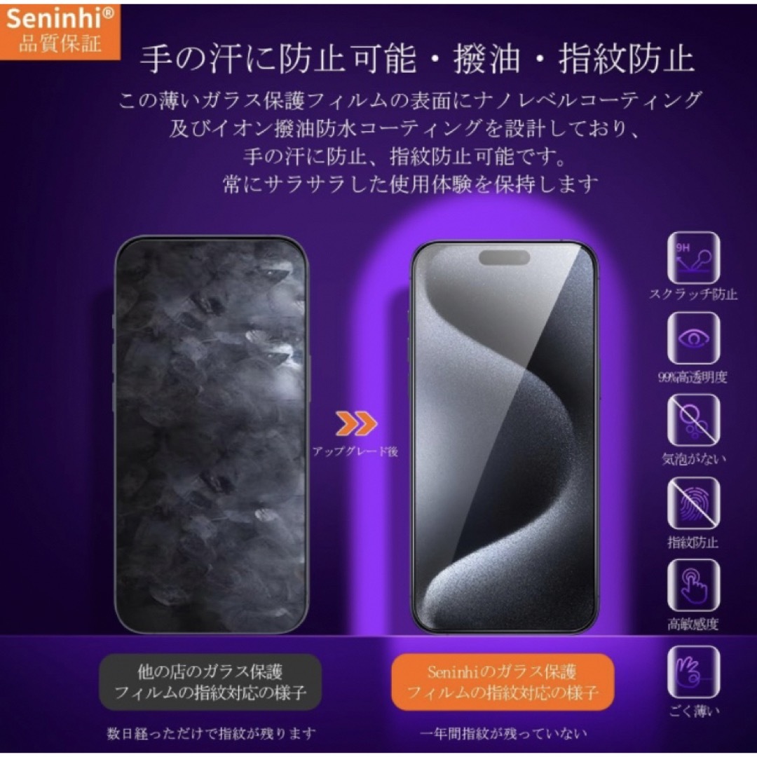 iPhone 15 Pro Max 2枚強化ガラス+2枚レンズ保護+ガイド枠 スマホ/家電/カメラのスマホアクセサリー(保護フィルム)の商品写真