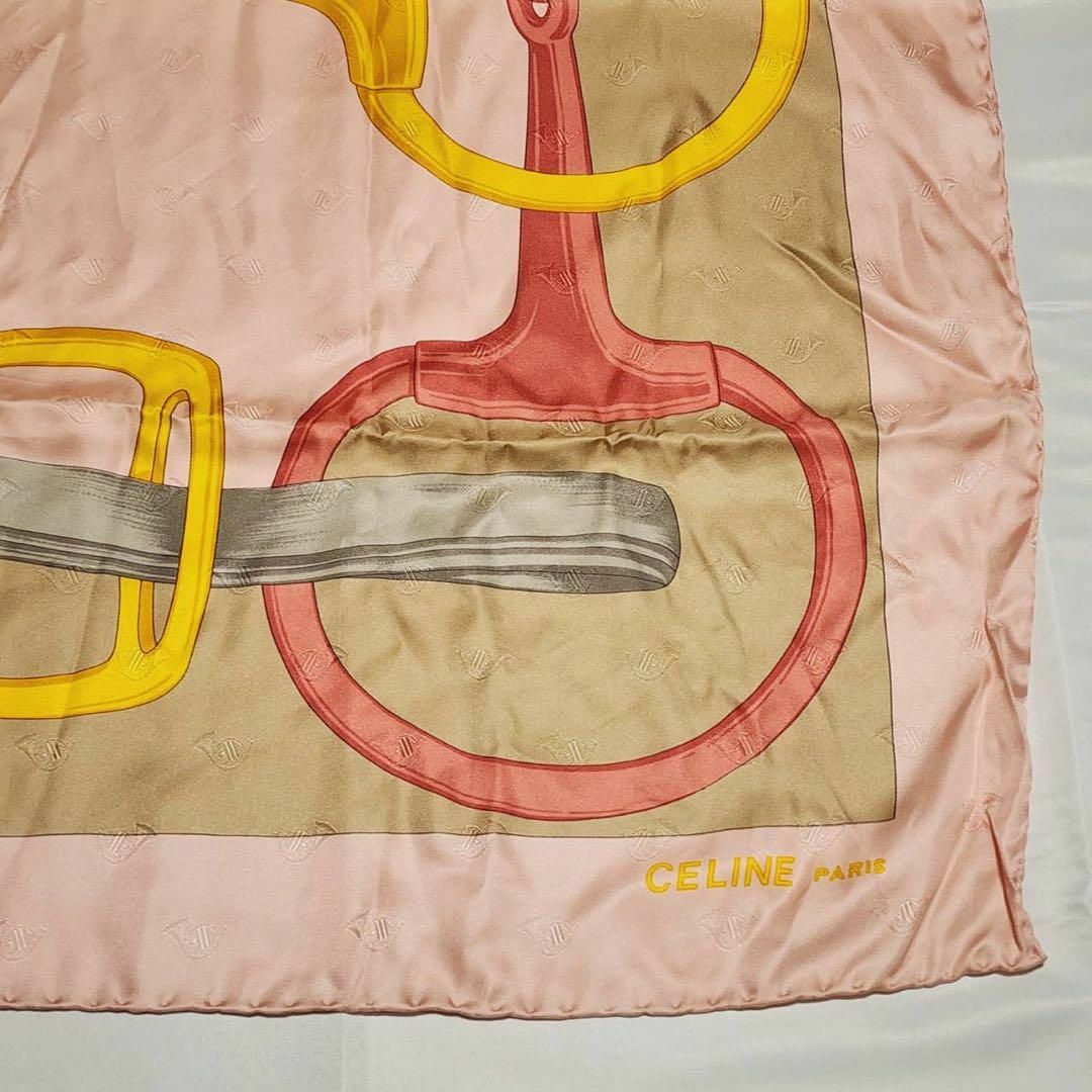 celine(セリーヌ)の★CELINE★ スカーフ 大判 チェーン 地紋 ホルン シルク ピンク レディースのファッション小物(バンダナ/スカーフ)の商品写真