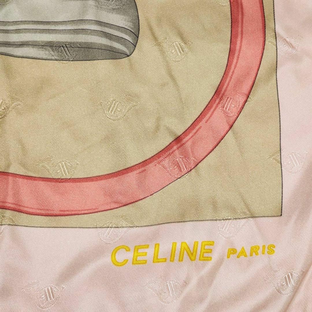 celine(セリーヌ)の★CELINE★ スカーフ 大判 チェーン 地紋 ホルン シルク ピンク レディースのファッション小物(バンダナ/スカーフ)の商品写真