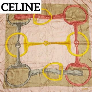 セリーヌ(celine)の★CELINE★ スカーフ 大判 チェーン 地紋 ホルン シルク ピンク(バンダナ/スカーフ)