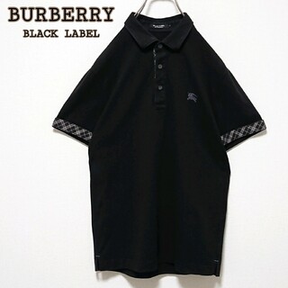 バーバリーブラックレーベル(BURBERRY BLACK LABEL)のバーバリー ブラックレーベル 刺繍 ロゴ チェック柄 ブラック 半袖 ポロシャツ(ポロシャツ)