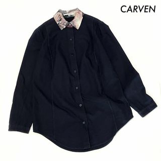 CARVEN カルヴェン★襟切替 長袖シャツ ブラウス ネイビー 紺