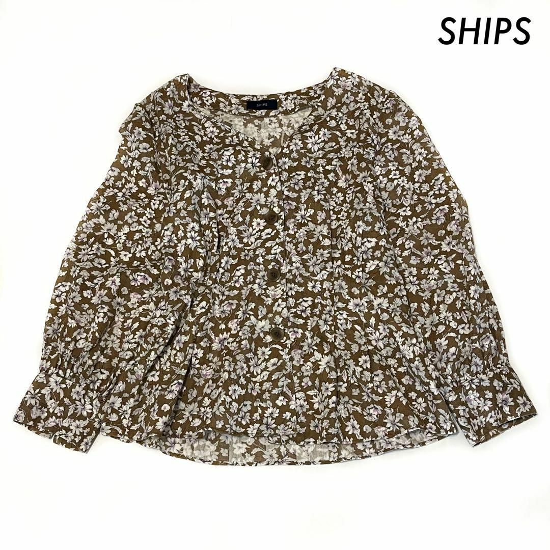 SHIPS(シップス)のSHIPS シップス★フラワージャガード 長袖ブラウス ブラウン 茶色 レディースのトップス(シャツ/ブラウス(長袖/七分))の商品写真