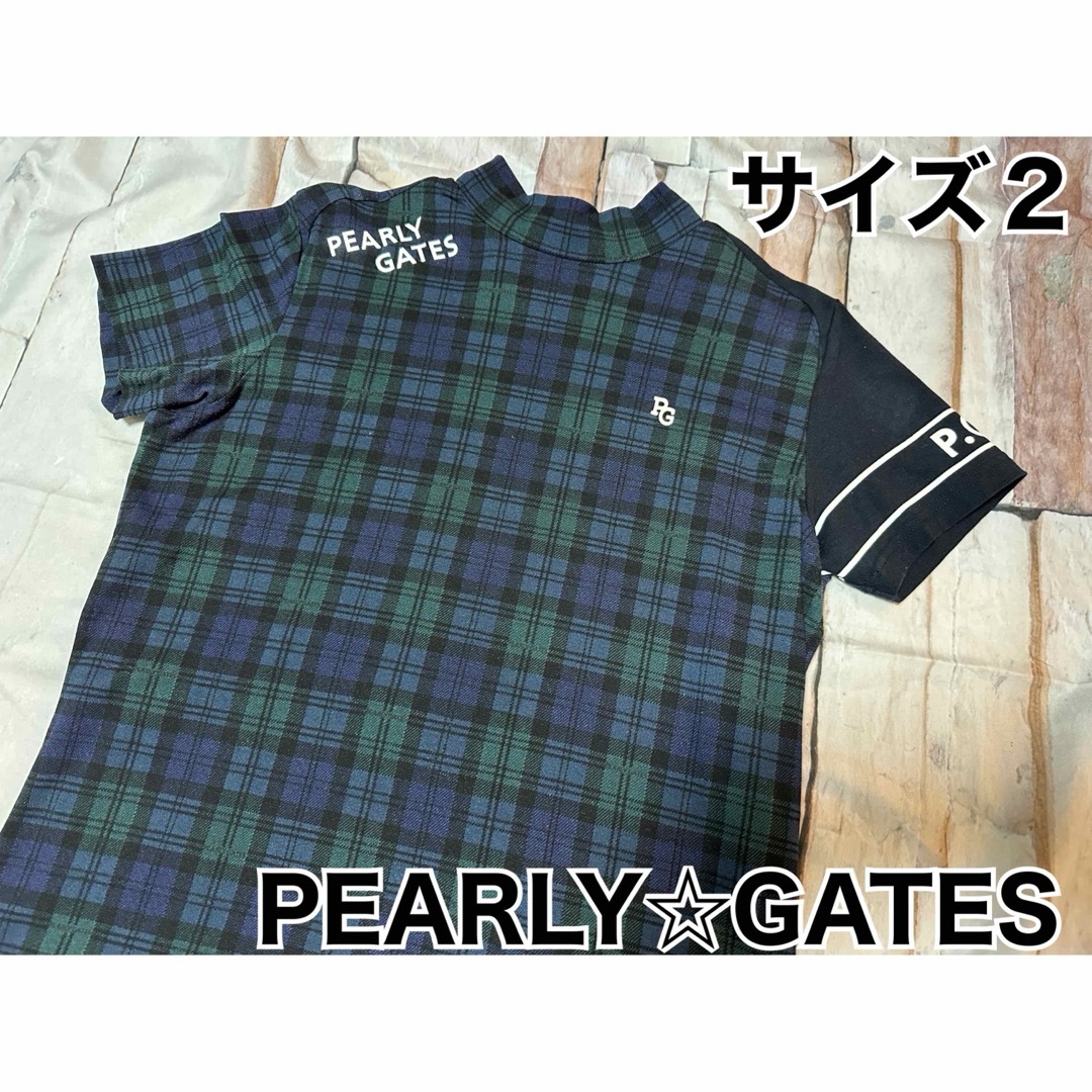 PEARLY GATES(パーリーゲイツ)のパーリーゲイツ　モックネック　半袖　ブラックウォッチ　サイズ２　2023年商品 スポーツ/アウトドアのゴルフ(ウエア)の商品写真