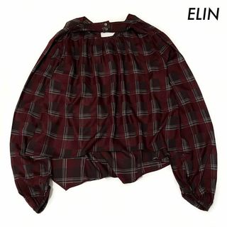 エリン(ELIN)のELIN エリン★チェック柄 長袖ブラウス 変形 ボルドー(シャツ/ブラウス(長袖/七分))