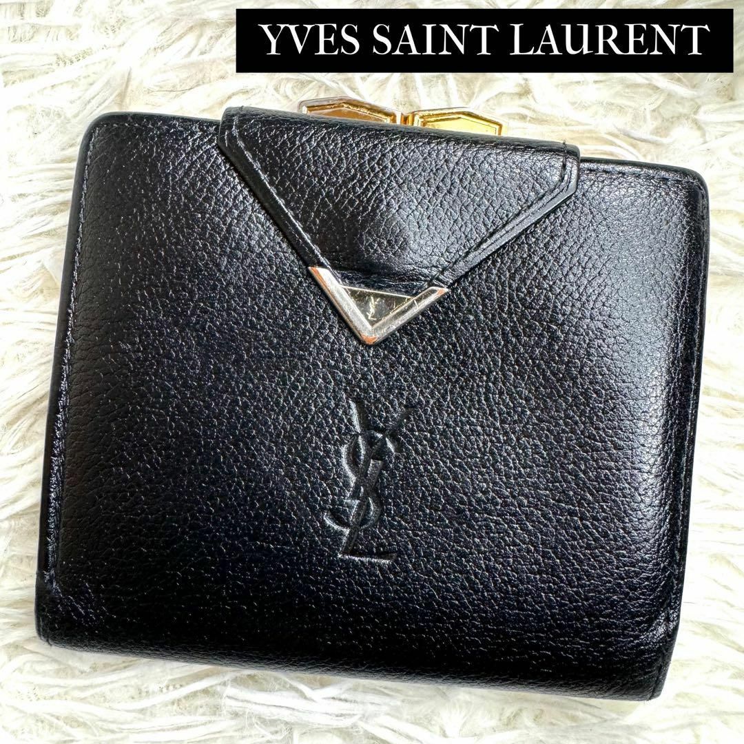 Yves Saint Laurent(イヴサンローラン)のYSL イヴサンローラン がま口コンパクトウォレット ブラック ゴールド レディースのファッション小物(財布)の商品写真