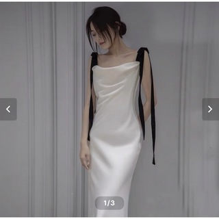 【美晴ドレス】黒リボン装飾ドレス　ウェディングドレス(ウェディングドレス)