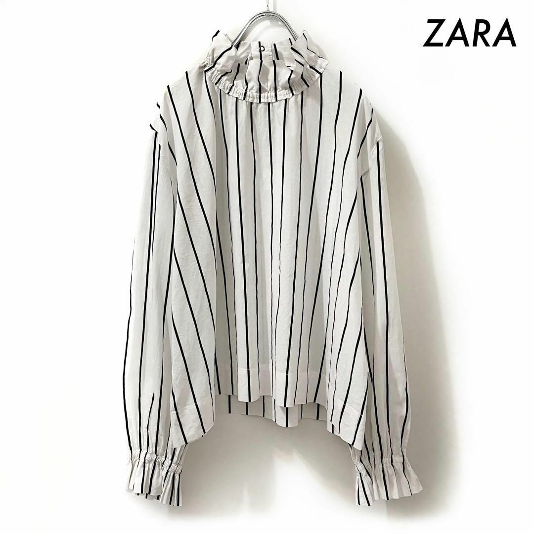 ZARA(ザラ)のZARA ザラ★ストライプ柄 長袖ブラウス プルオーバー スタンドカラー レディースのトップス(シャツ/ブラウス(長袖/七分))の商品写真