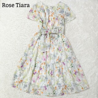 Rose Tiara - 極美品 ローズティアラ ロングワンピース 花柄 ティアード LL ライトグリーン